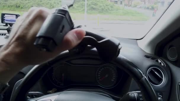 Locking Car Steering Wheel Secure Lock Help Prevent Car Theft — Vídeo de Stock