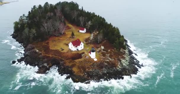 Birds Eye View Curtis Island Lighthouse Camden Maine Usa — Stock video