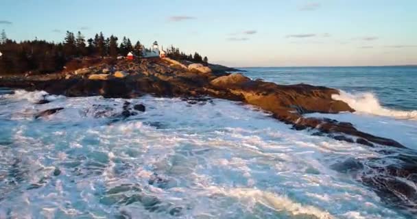 Langzaam Inzoomen Vanuit Lucht Curtis Island Vuurtoren Camden Maine Usa — Stockvideo