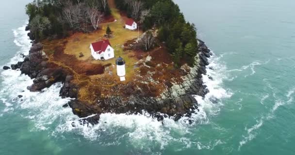 High Vantage Point Overview Curtis Island Lighthouse Camden Maine — Stock Video