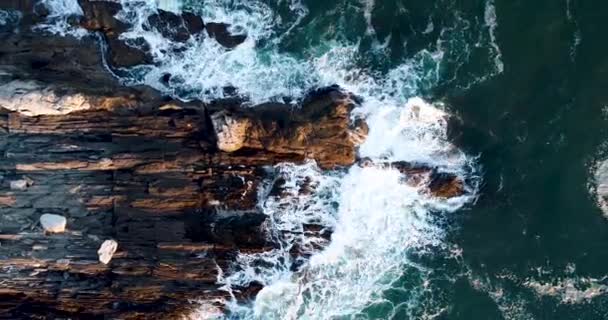 Video Clip Olas Chocando Contra Roca Cama — Vídeo de stock