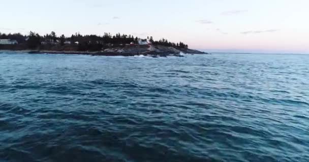 Aerial View Grindel Point Light Islesboro Maine United States — 비디오