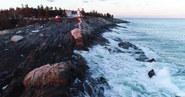 Side Aerial View Lighthouse Curtis Island Camden Maine Usa — ストック動画