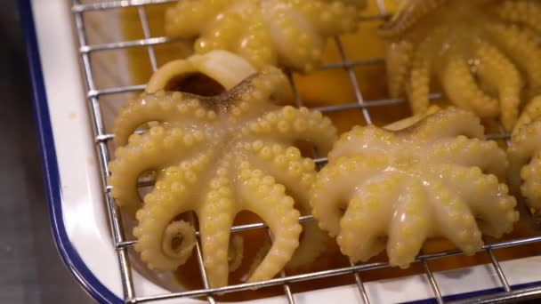 Pieces Raw Octopus Dipped Batter — Video Stock