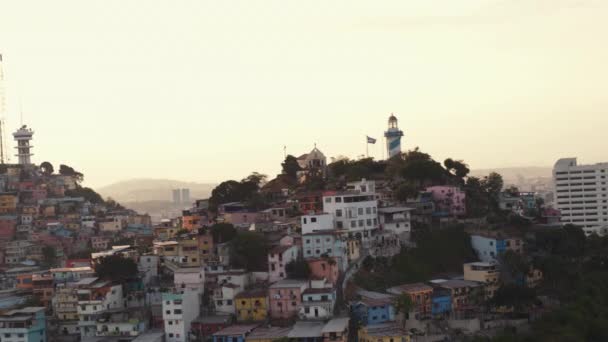 Magical Hour Cerro Santa Ana Guayaquil City Ecuador Aereal View — Stockvideo