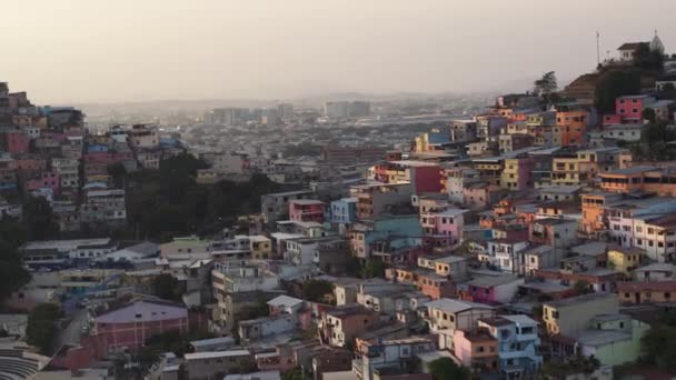 Luchtfoto Van Zonsopgang Cerro Santa Ana Guayaquil City Ecuador — Stockvideo
