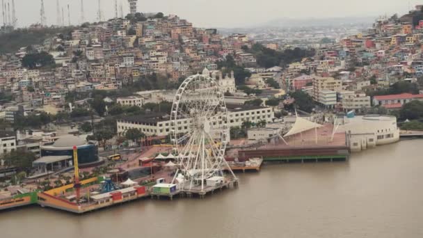 Aerial View Sunrise Cerro Santa Ana Guayaquil City View River — 图库视频影像