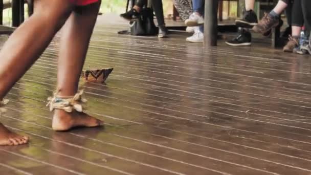 Zulu Lady Stomping Feet Traditional Zulu Dance Swaziland Tourists Watching — Vídeo de Stock