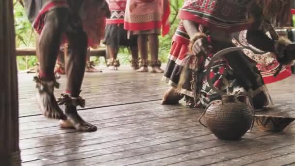 Zulu Tribesman Performing Tradition Dance Ritual Stopping Feet — Vídeos de Stock