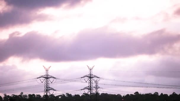 Storm Clouds Passing Electricity Pylons Complete Silhouette — Stock Video