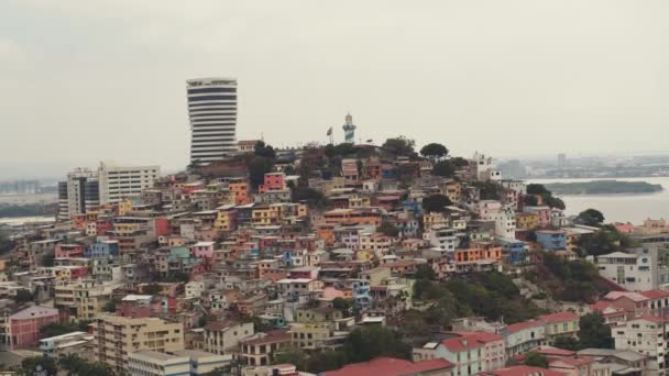 Aerial View Sunrise Cerro Santa Ana Guayaquil City Ecuador — 图库视频影像