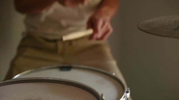 Drummer Practicing Hit Hat Snare Rudiments Fast Forward Motion — Stock Video