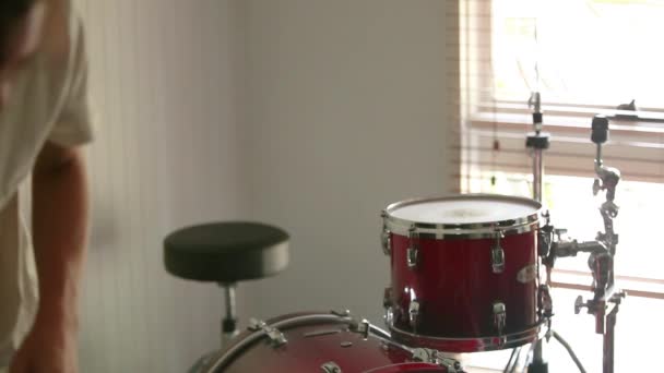 Drummer Getting Percussion Instruments Organised Band Practice Later — 图库视频影像