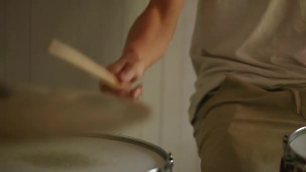 Drummer Practicing Rudiments Ride Cymbal Soft Focus Beautiful Natural Light — Vídeo de Stock