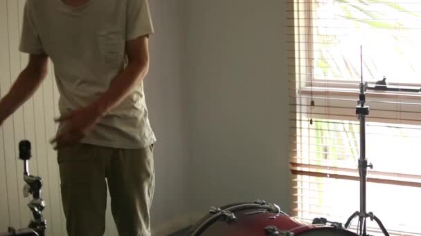 Drummer Placing Percussion Equipment Set Drum Kit Properly — Stock video