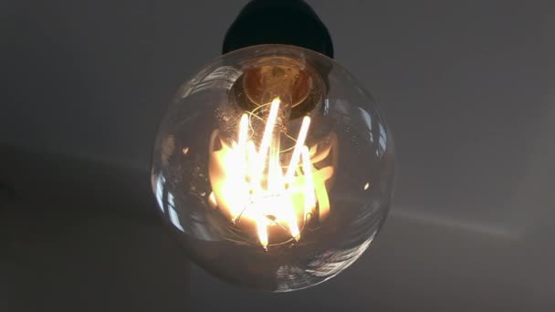 Glowing Light Bulb Reflects Surrounding Outdoor Windows People Walking — Wideo stockowe