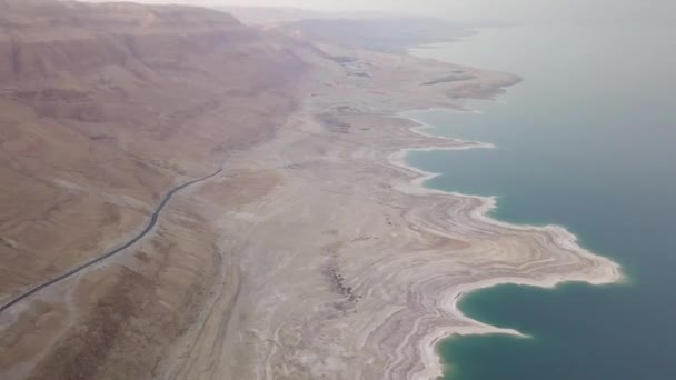 Aerial View Dead Sea Surrounding Cliff Desert — Video Stock