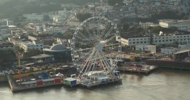 Perla Ferris Wheel Aerial Travelling Out Malecon Guayaquil City Ecuador — Stock videók