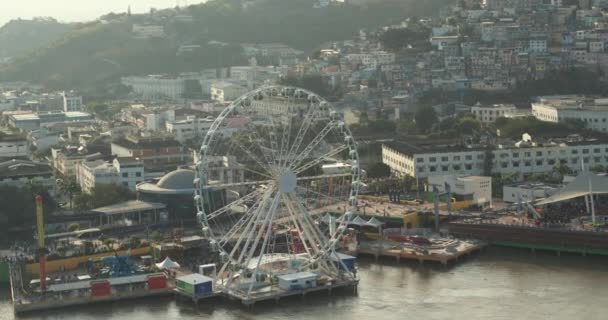 Perla Ferris Wheel Aerial Travelling Malecon Guayaquil City Ecuador — 비디오