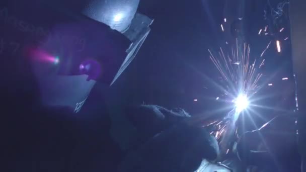 Man Welding Steel Slow Motion — Video