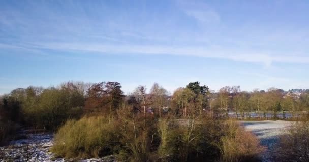 Rising Aerial Shot English Landscape Winters Morning — Vídeos de Stock