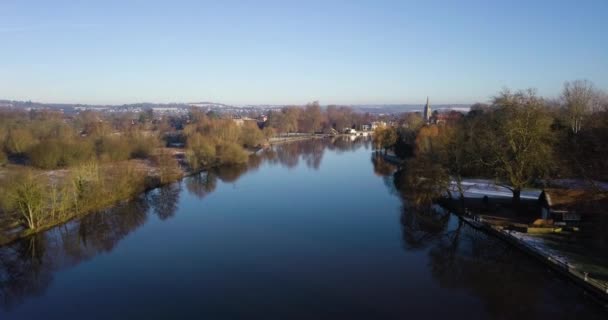 Drone Footage River Thames Marlow Sunrise Winters Day — Video