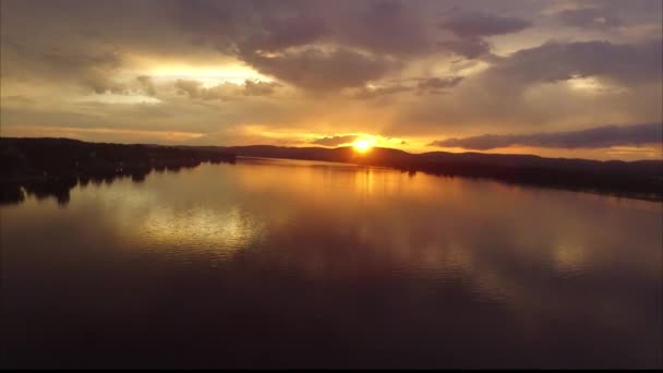 Sunset Sunrise Aerial Wide River — Stock video