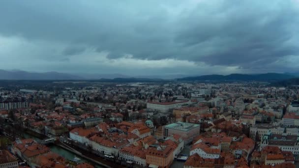Time Lapse Ljubljana City Skyline Rainy Cloudy Day — Stockvideo