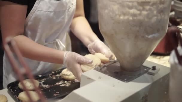 Woman Filling Donuts Frosting Donut Shop — Stock Video