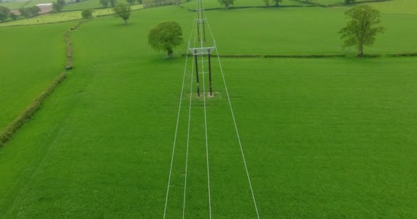 Slow Reveal Shot New Power Lines Installed Clocaenog Wind Farm — Stok Video