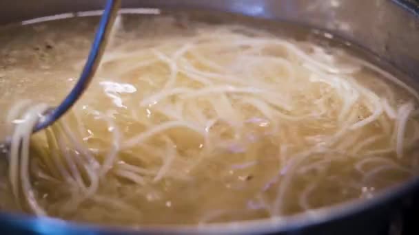 Stirring Pot Boiling Noodles Slow Motion — Video