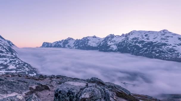 Time Lapse Seemingly Ghost Town Ersfjordbotn Ersfjord Being Uncovered Fog — Stockvideo