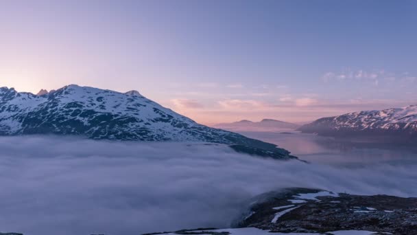 Time Lapse Fog Flowing One Fjord Another Northern Norway Midnight — Stockvideo