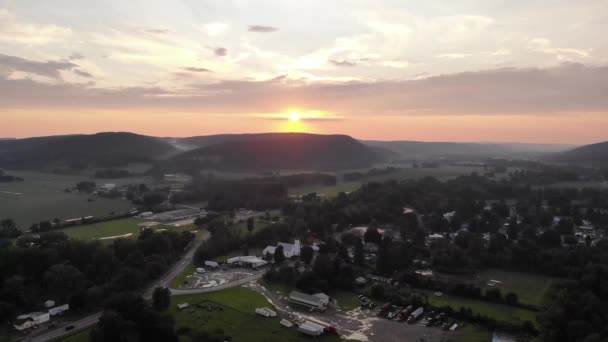 Aerial View Small Town Sunset Maine United States America — Stockvideo