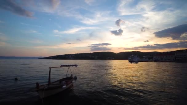 Silhouette Boats Sunset Sumartin Beach Brac Island Croatia — Stockvideo