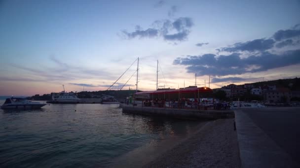 Speedboat Docking Port Sumartin Brac Island Croatia Sunset — Vídeos de Stock