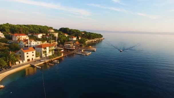 Aerial Drone Shot Waterfront Selca Island Brac Croatia Europe — Stockvideo