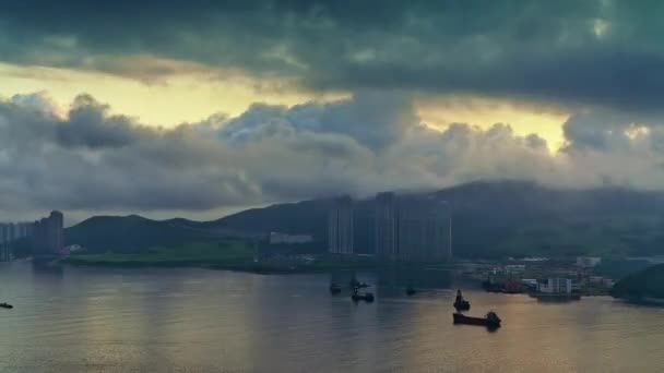 Timelapse Hong Kong Victoria Harbour Tsueng Kwan Lohas Park Zonsopgang — Stockvideo