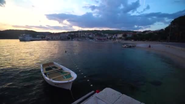 Time Lapse Sunset Ship Background Sumartin Brac Island Croatia — 비디오