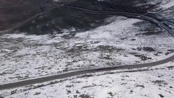 Aerials Snowy Landscape Lesotho Africa Snow Fall Africa Car Driving — Stockvideo