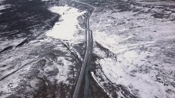 Aerials Snowy Landscape Lesotho Africa Snow Fall Africa Car Driving — Stockvideo