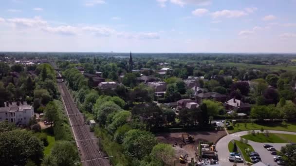 Drone Flying Urban Landscape Alderley Edge Cheshire Showing Suburban Greenbelt — Video