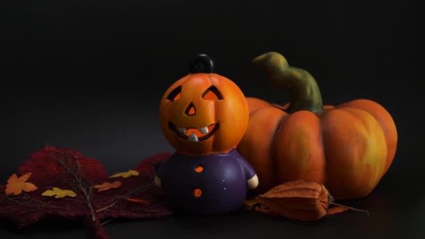 Halloween Autumn Decoration Illuminated Party Pumpkin Head Other Artificial Pumpkin — Vídeos de Stock