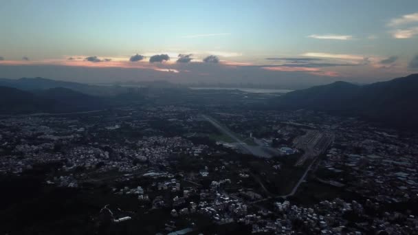 Dark Panoramic Aerial View Hong Kong Rural Villages Sunset Hong — Vídeo de Stock