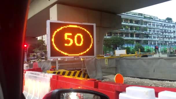 Road Works Led Signage Taken Rainy Day Singapore — Stock Video