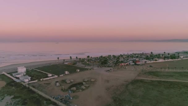 Aerial Drone Shot Flying Small City Mexico Ocean Just Sun — Stok video