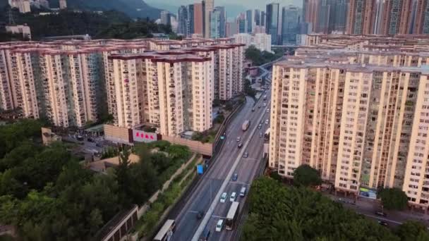 Aerial View Hong Kong High Rise Residential Buildings Mei Foo — Stock video