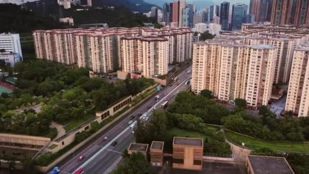 Aerial View Hong Kong High Rise Residential Buildings Mei Foo — Stockvideo