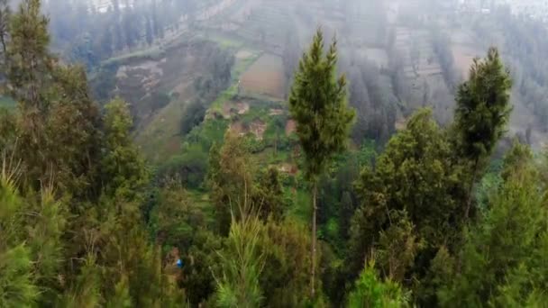 Stunning Aerial Footage Mountains Mount Bromo Foggy Clouds — Stockvideo