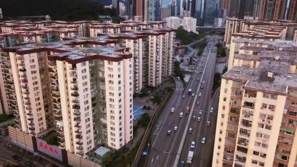 Aerial View Hong Kong High Rise Residential Buildings Mei Foo — Αρχείο Βίντεο